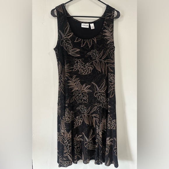 Chico's Dresses & Skirts - Chico’s travelers Black and Gold Leaf Pattern Dress size 2 XL